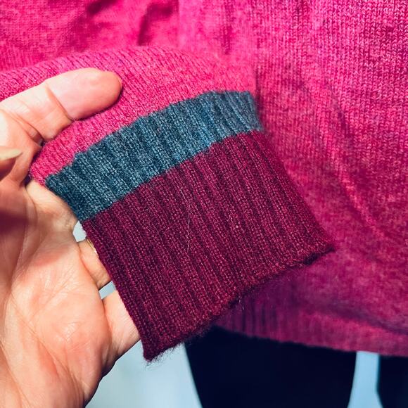 Brora Sweater Cardigan Cashmere Plum Velvet Trim Button Up Thin Knit Office 4/S - Picture 3 of 7